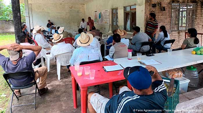 Grupo de Técnicos en Agroecología en capacitación para productores en escuela de Campo de los Faros Agroecológicos.